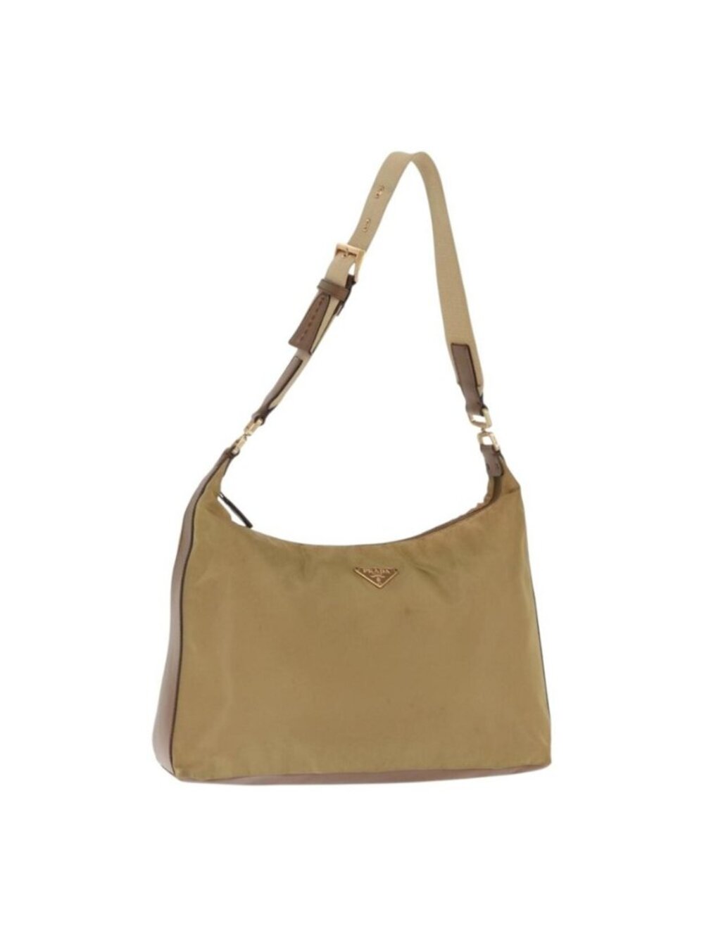 Authentic PRADA Shoulder Bag Nylon Beige Gold